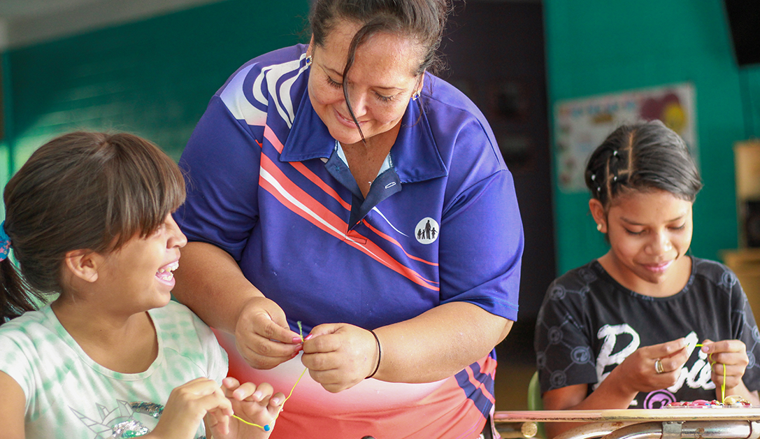 Teacher with students